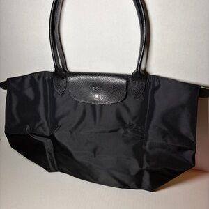 Longchamp - Black on Black "Le Pliage" Nylon Tote Bag, Size L
